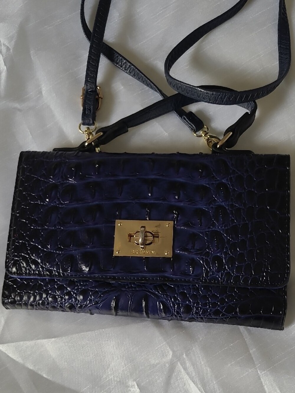 Brahmin Deep Purple Croc-Embossed Crossbody with Gold Turnlock